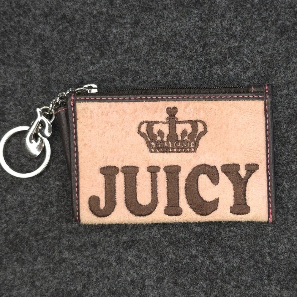 VTG Juicy Couture Y2K McBling Card Holder Coin Purse Pink Brown Velour Leather